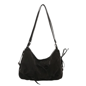 Minimalist black nylon underarm bag with bow decorations and adjustable shoulder strap