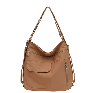 Vielseitige kamelfarbene Nylon-Einkaufstasche und Rucksack mit Multi-Pocket-Design