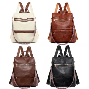 Chic PU leather backpacks in four colors with quilted patterns and ethnic woven straps
