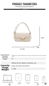 Detailed size chart for minimalist PU shoulder bag showing dimensions and phone compatibility