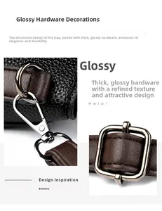 Close-up of polished silver hardware and lychee pattern leather on dark brown handbag