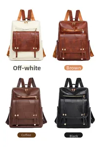 Women's backpack set showing four colors in textured PU leather with gold zippers