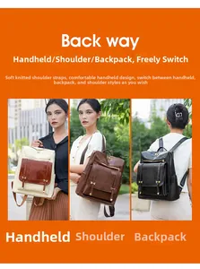 Close-up of backpack showing textured faux leather, gold H-buckle and versatile straps