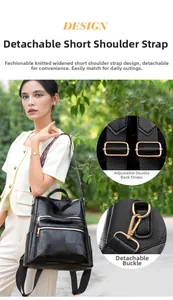 Detail view of the colorful woven shoulder strap and golden metal buckle of the backpack