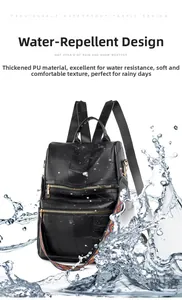 Water-resistant PU leather backpack with colorful strap and multi-layer zippers