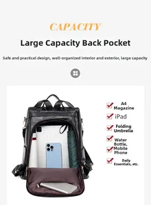 Detailed view of spacious anti-theft backpack interior holding iPad and daily essentials