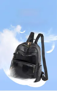 Lightweight black woven faux leather backpack weighing only 0.47kg for casual travel