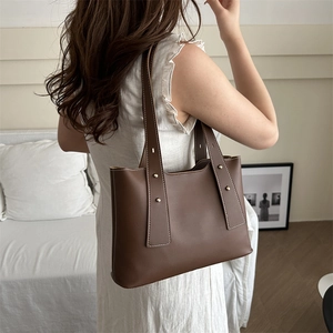 Trendige PU-Leder Tragetasche Für Damen Mit Kontrastnähten Retro Minimalistische Umhängetasche Große Handtasche