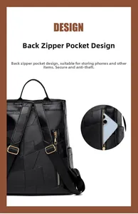 Détail de la poche zippée arrière du sac à dos avec boucles métalliques réglables