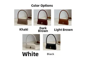 Collage of chic baguette bags in khaki brown white and black with metal buckle closure