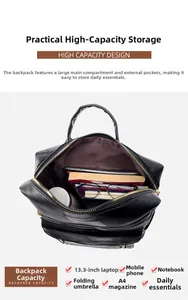 Vue intérieure du sac à dos en cuir pour ordinateur 13,3 pouces et magazines A4