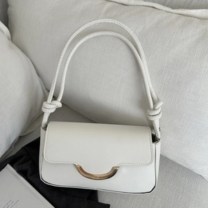 Minimalist PU Leather Underarm Bag For Women Niche Design Shoulder Bag With Gold Metal Buckle Knot Strap Versatile Handbag