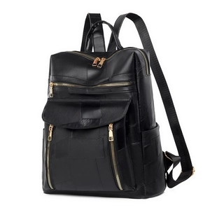 Sac à Dos en Cuir PU Patchwork Vintage Pour Femmes Grande Capacité Sac d'École Mode Urbain Décontracté Voyage Multi-Poches