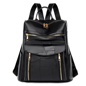 Sac à dos vintage bicolore pour femme en similicuir avec fermetures éclair dorées