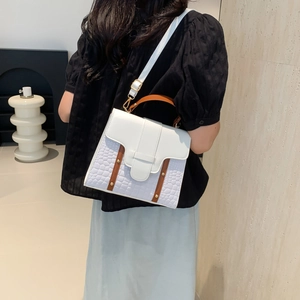 Minimalist two-tone crossbody handbag for women with crocodile texture and golden rivets