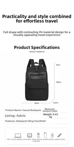 Detailed size specifications for the 13 inch laptop Oxford cloth commuter backpack