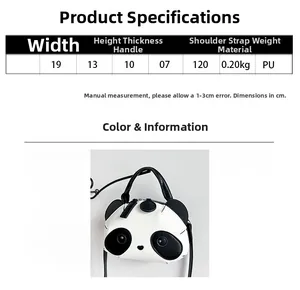 Tableau des tailles montrant la largeur de 19cm et la hauteur du sac panda en PU