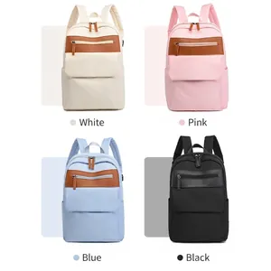 Modern waterproof nylon backpack for commuting and school, shown in four assorted colors