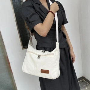Women Corduroy Crossbody Bag Large Capacity Solid Color Underarm Shoulder Bag Urban Simple Fashion Commuter Messenger Bag Soft Purses