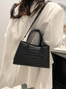 Fashion Women PU Leather Crocodile Pattern Handbag Elegant Textured Shoulder Crossbody Bag Niche Design Small Square Bag