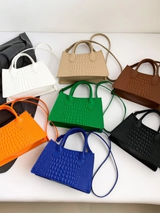 Chic faux leather handbag in multiple colors with crocodile pattern and detachable strap