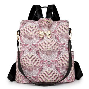 Women's vintage wave pattern backpack with a gold bow accent and dual shoulder straps