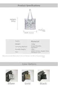 Detailed size specifications for quilted fabric tote bag with dimensions in centimeters