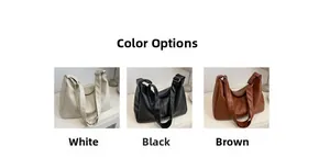 Hobo tote bag color display in white, black and brown with pebbled leather texture
