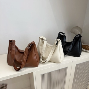 Minimalist large-capacity hobo bags in brown, beige and black with litchi grain texture