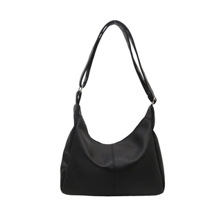 Large black hobo shoulder bag with pebble grain leather and adjustable strap for women