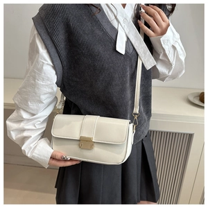 Minimalist cream white leather crossbody bag with golden metal buckle for women