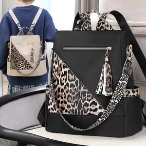 Fashion Women Leopard Print Nylon Backpack Large Capacity Anti-theft Shoulder Bag Multi-functional Travel Casual Daypack