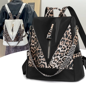 Women Fashion Leopard Print PU Leather Backpack Large Capacity Urban Casual Anti-theft School Bag For Daily Travel White Black
