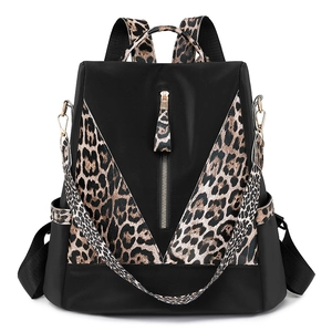 Fashionable leopard print backpack for women with anti-theft design and gold metal hardware
