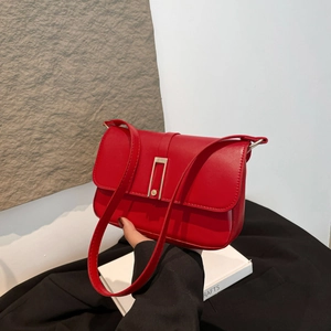 Borsa a Spalla Donna Minimalista Vintage Grande Capacità Pelle PU Borsa a Tracolla Design Francese Borsa Quadrata Patta