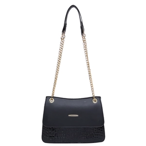 Vintage black crossbody bag with gold chain and crocodile texture leather detail