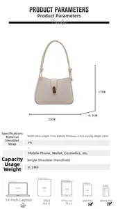 Detailed dimension guide of cream crescent shoulder bag showing 25x17x6.5cm size and capacity