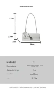 Detailed size specifications for white PU shoulder bag with silk scarf decoration