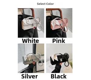 Detailed comparison of scarf handle shoulder bags in white, pink, silver and black colors