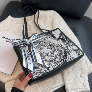 Grand sac cabas imprimé Toile de Jouy avec foulard décoratif Paris pour femmes chic