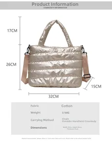 Detailed view of champagne gold quilted tote showing padded texture and strap size