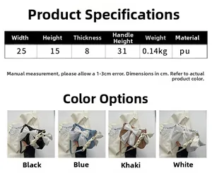Size specifications and multi-color options of a large bow shoulder bag in PU material