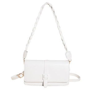 Sac bandoulière blanc chic en cuir avec sangle tressée et boucle carrée élégante