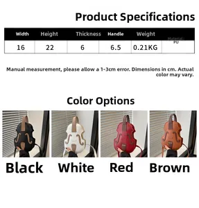 Size specifications and four color options for violin-shaped PU leather crossbody bags