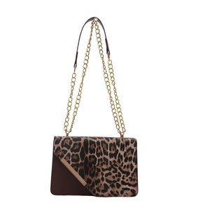 Fashion leopard print crossbody bag with gold chain strap and patchwork design