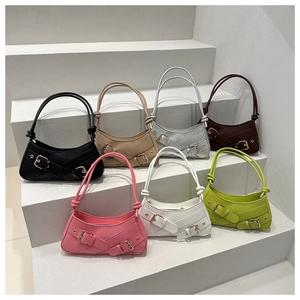Seven colors of crescent underarm bags with metallic buckles and knot detail