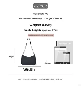 Detailed size guide and capacity for black crocodile pattern PU shoulder bag