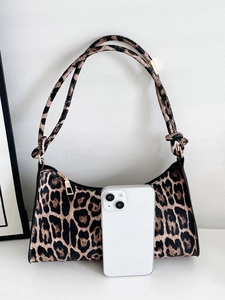Leopard print hobo bag with knotted shoulder strap and gold hardware detail