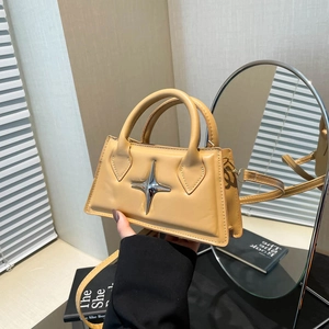 Sac à Main Trapèze en Cuir PU Femme Décor Étoile Argent Bandoulière Réglable Sac à Bandoulière Chic Quotidien