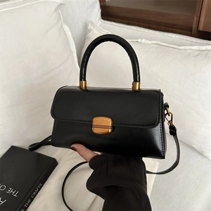 Women Retro PU Leather Shoulder Bag Fashion Small Square Handbag With Adjustable Strap Solid Color Top Handle Bag For Daily Use